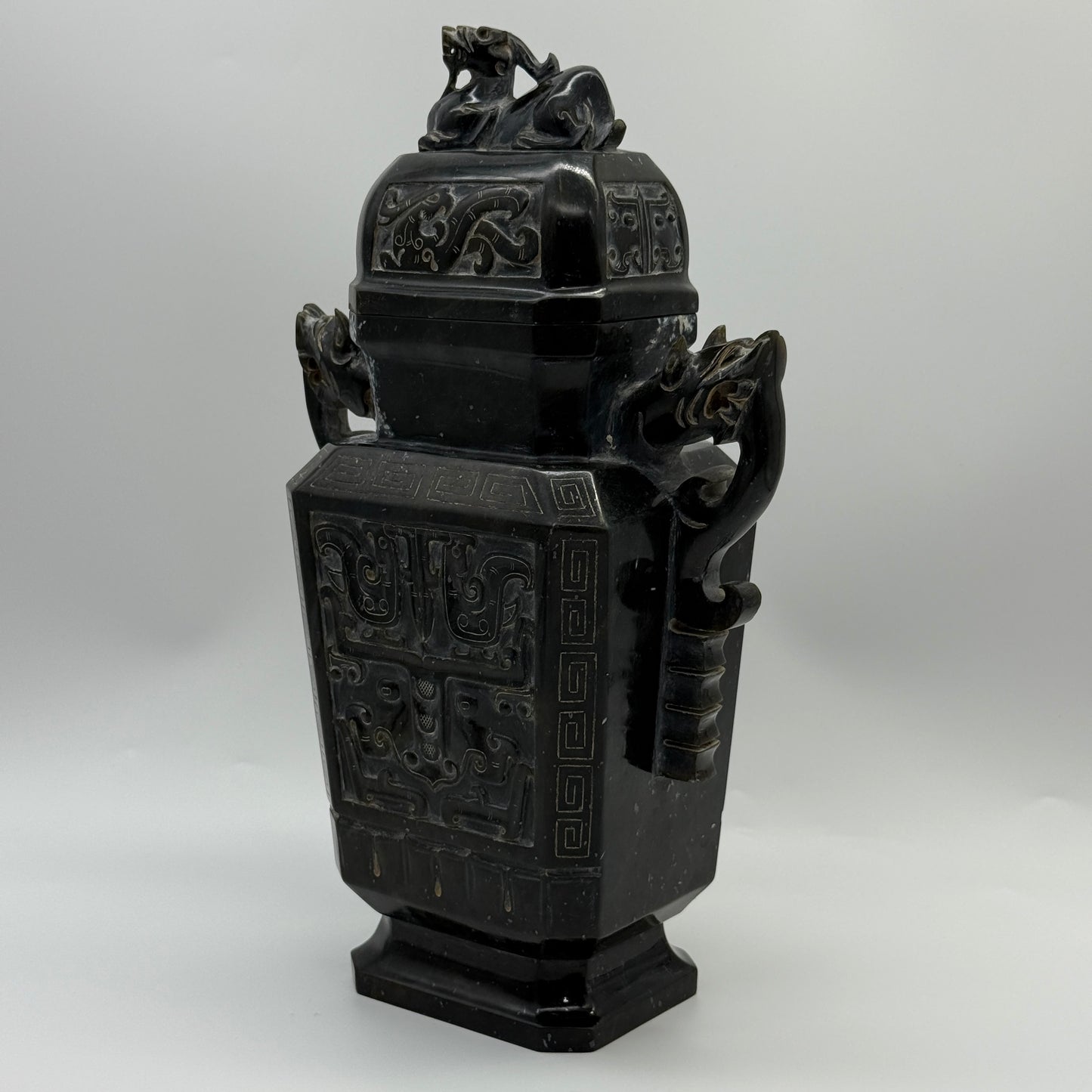 Rare Antique Natural Dark Green Nephrite Pixiu Vase 1,882.7g 170.0 by 100.0 by 280.0mm