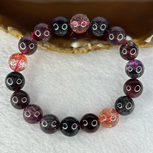 Super Rare Triple Excellence Grade Natural Transparent Dark Blackcurrant Super 7 Beads Bracelet 超级罕见三重卓越级透明深天然黑加仑超级七珠手链 40.12g 18cm 11.9mm 18 Beads