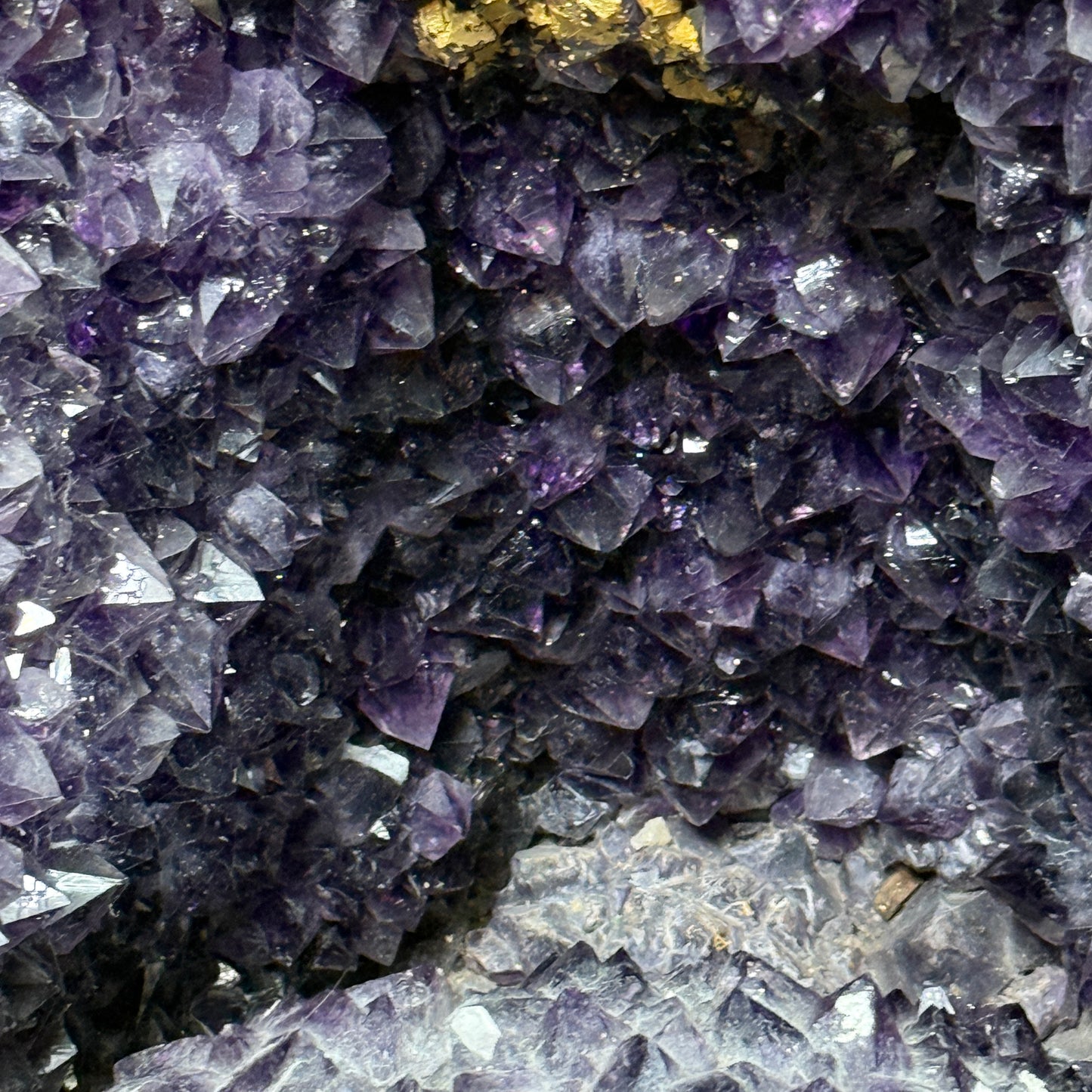 Very Good Intense Deep Purple Natural Uruguay Amethyst Cave with 24K Gold Patches 345.0 by 330.0 by 1.120,0mm