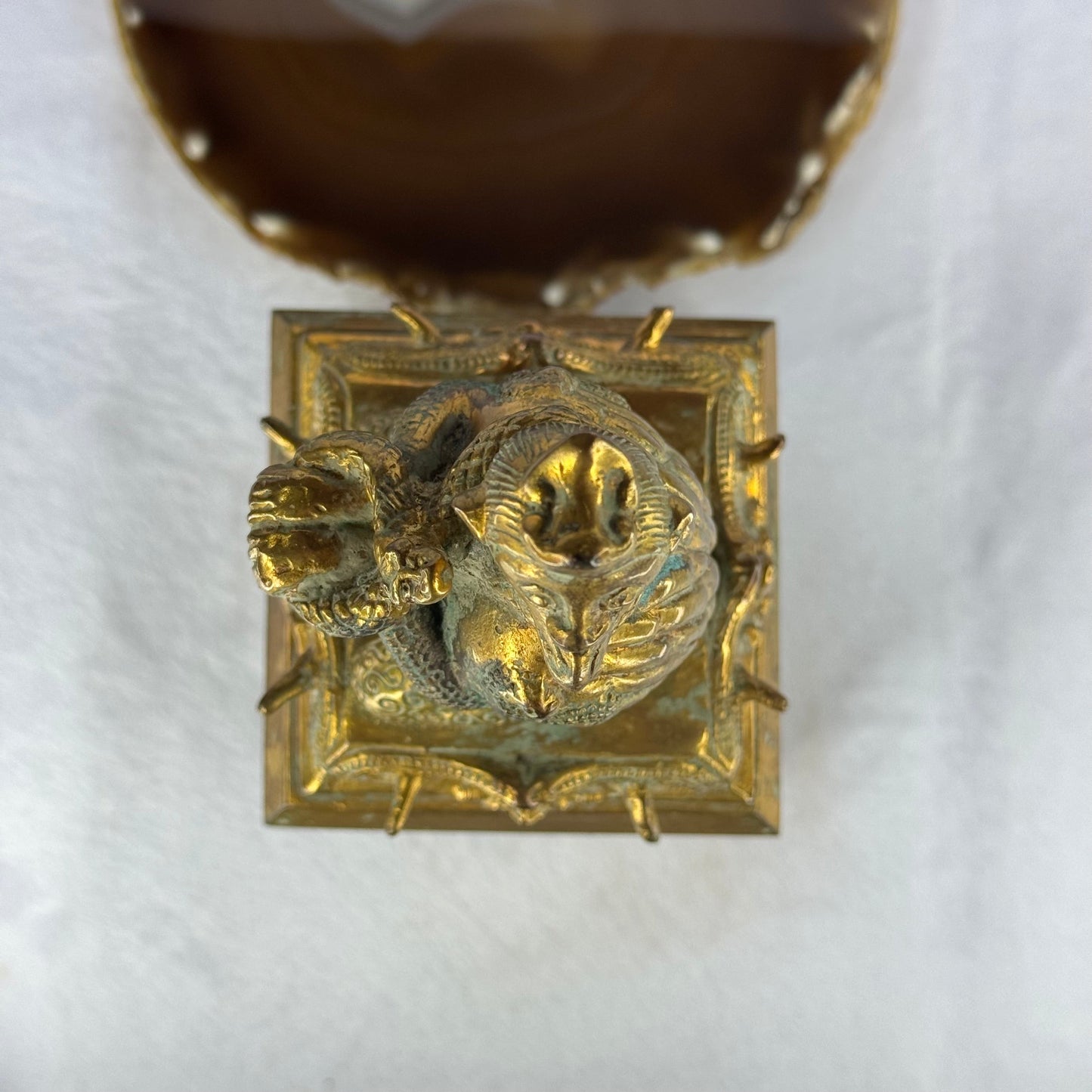 Rare Antique Nephrite with Copper Bird with Monkey Face with Snakes and Frogs Seal 2,751.6g 85.0 by 85.0 by 220.0mm