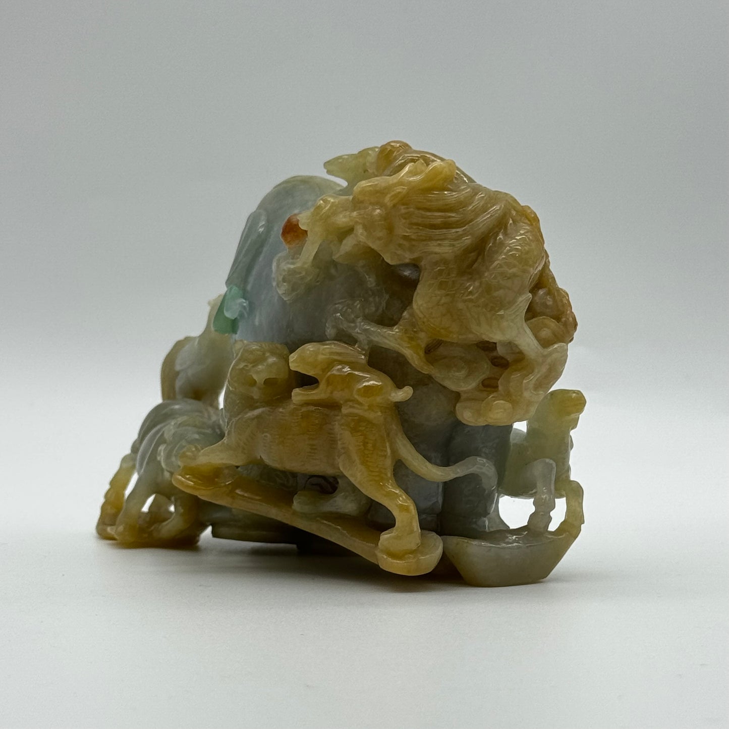 Rare Antique Natural 12 Zodiac 3 colour Jade Jadeite 729.0g 126.5 by 68.5 by 83.9mm