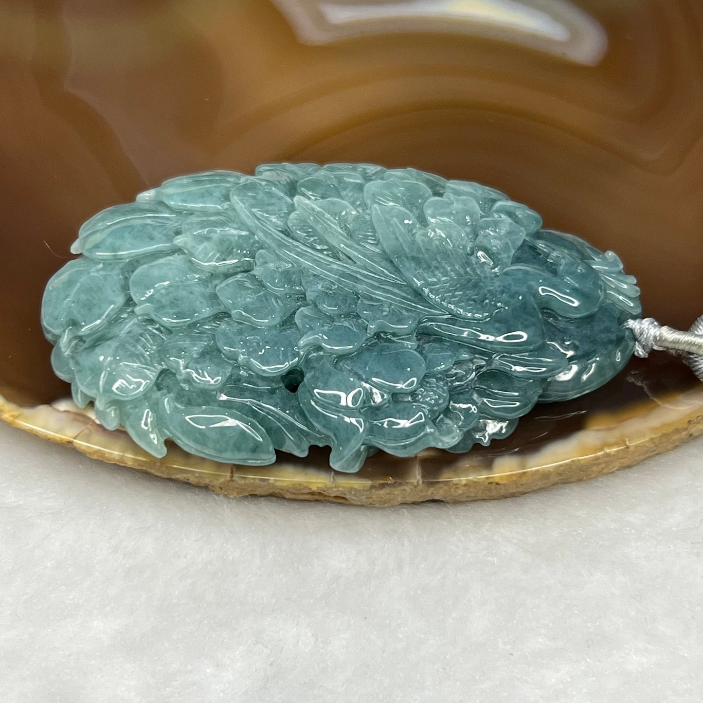 Type A RARE INTENSE Blue Jade Jadeite Phoenix Pendant 51.58g 66.4 by 45.7 by 9.9 mm Inner Diameter 53.4mm