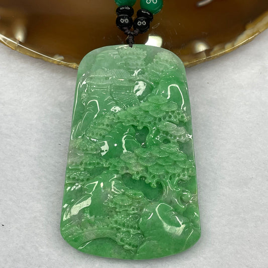Grand Master Certified Type Intense Apple Green and Lavender Jadeite Shan Shui Pendant 64.07g 73.9 by 45.7 by 9.5mm