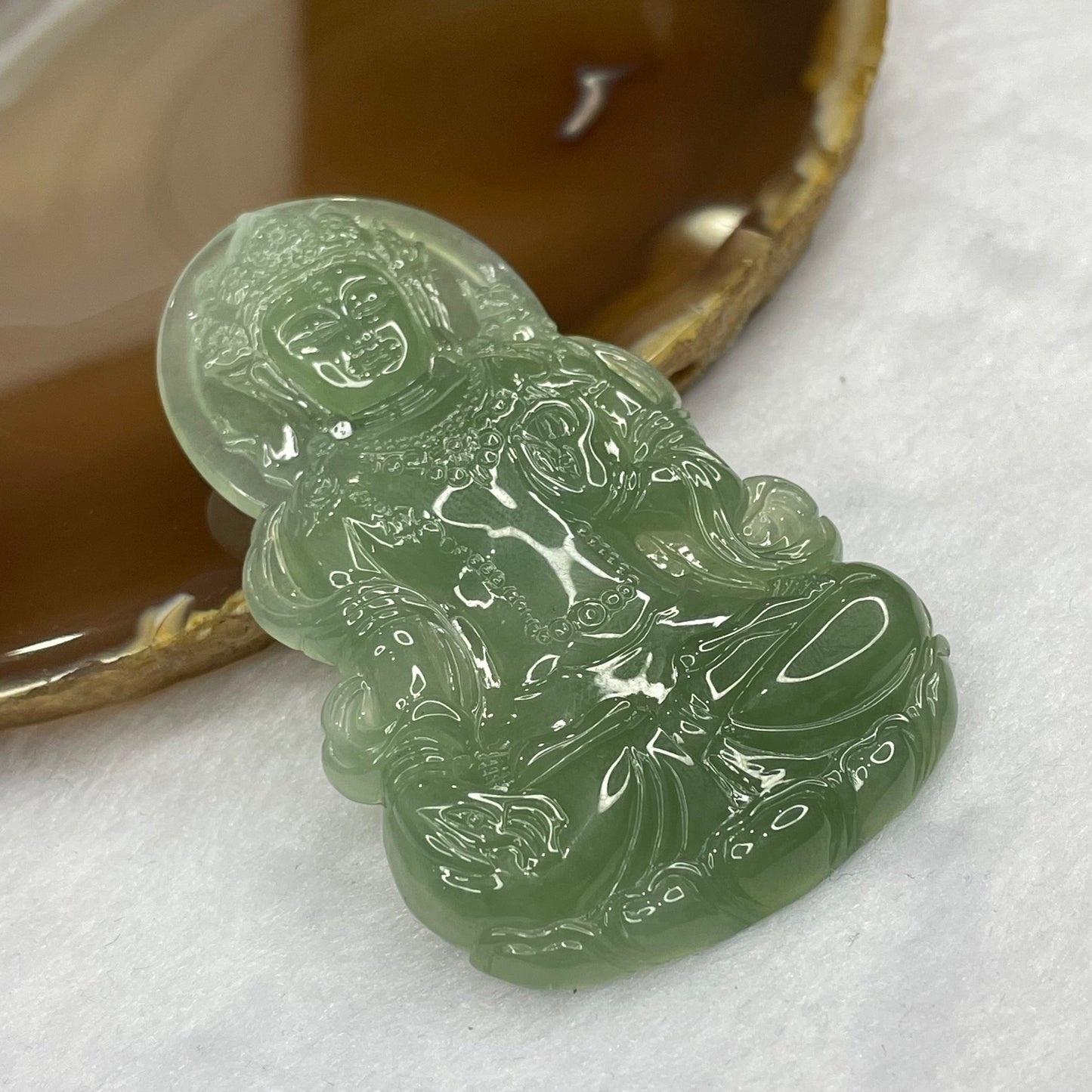 HIGH QUALITY Type A High Icy Green Tibetan Bodhisattva Jade Jadeite Pendant - 23.78g 63.0 by 38.7 by 5.7mm