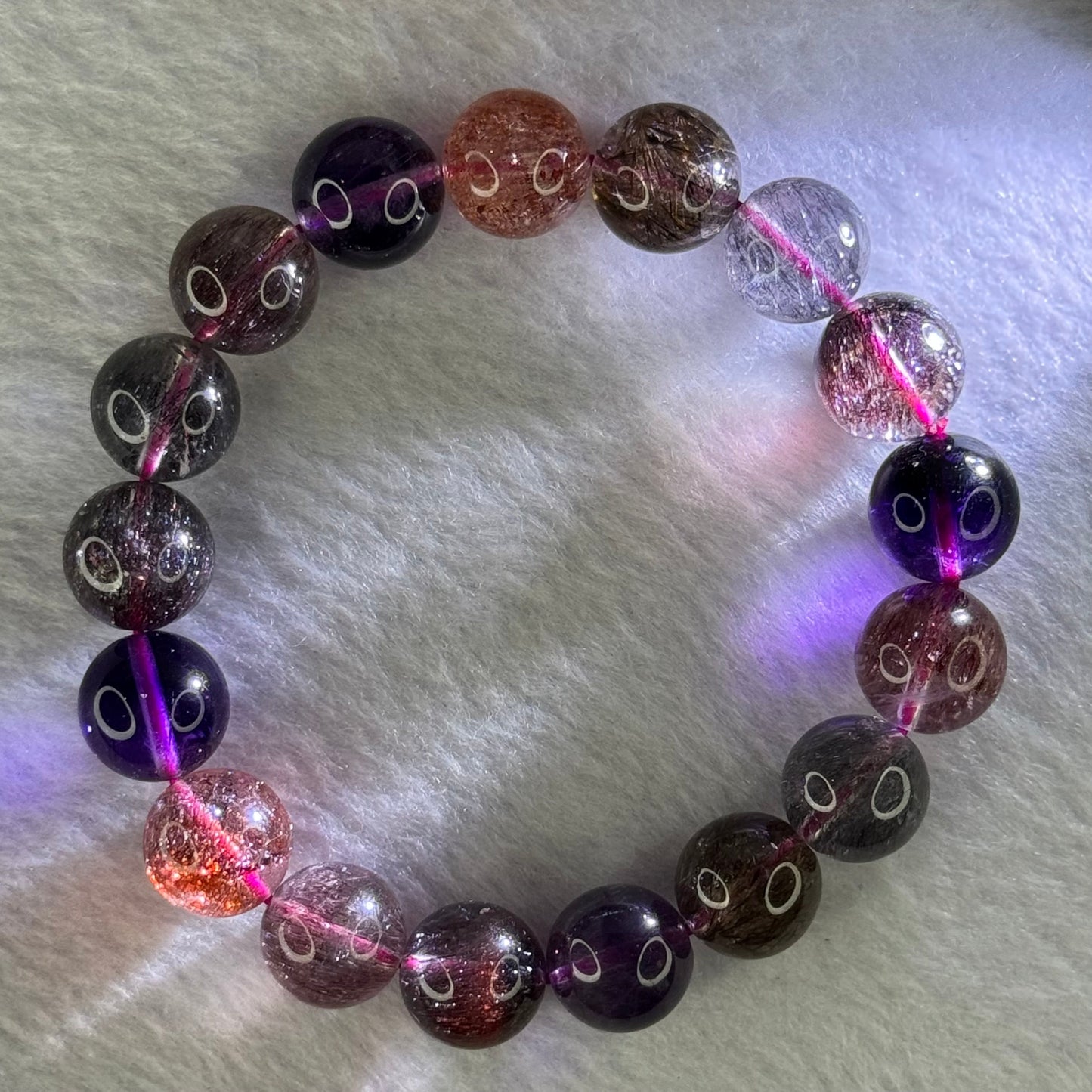 Superior Grade Natural Transparent Blackcurrant Super 7 Beads Bracelet 特级透明天然黑加仑超级七珠手链 43.28g 18cm 12.3mm 17 Beads