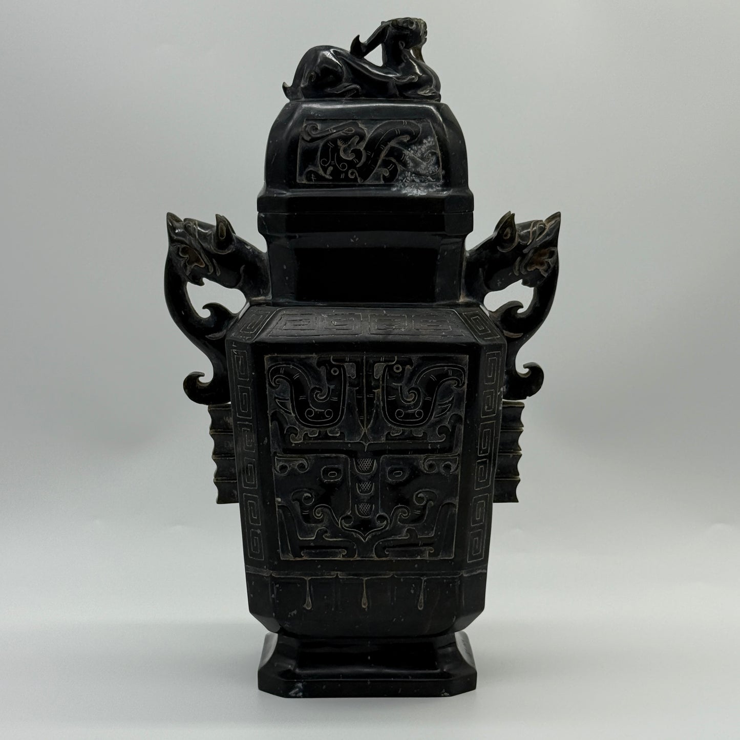 Rare Antique Natural Dark Green Nephrite Pixiu Vase 1,882.7g 170.0 by 100.0 by 280.0mm