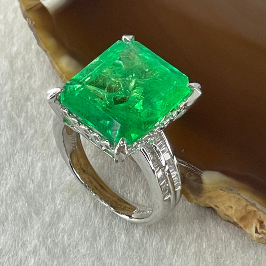 Rare Natural Columbian Green Emerald Beryl Faceted Step Cut Octagonal Shape 10.61Ct 14.66 by 12.48 by 8.82mm and Natural Diamonds 0.33ct Platinum PT900 Ring Total 10.63g US 6 HK 13 Inner Diameter 16.8mm GIA Cert