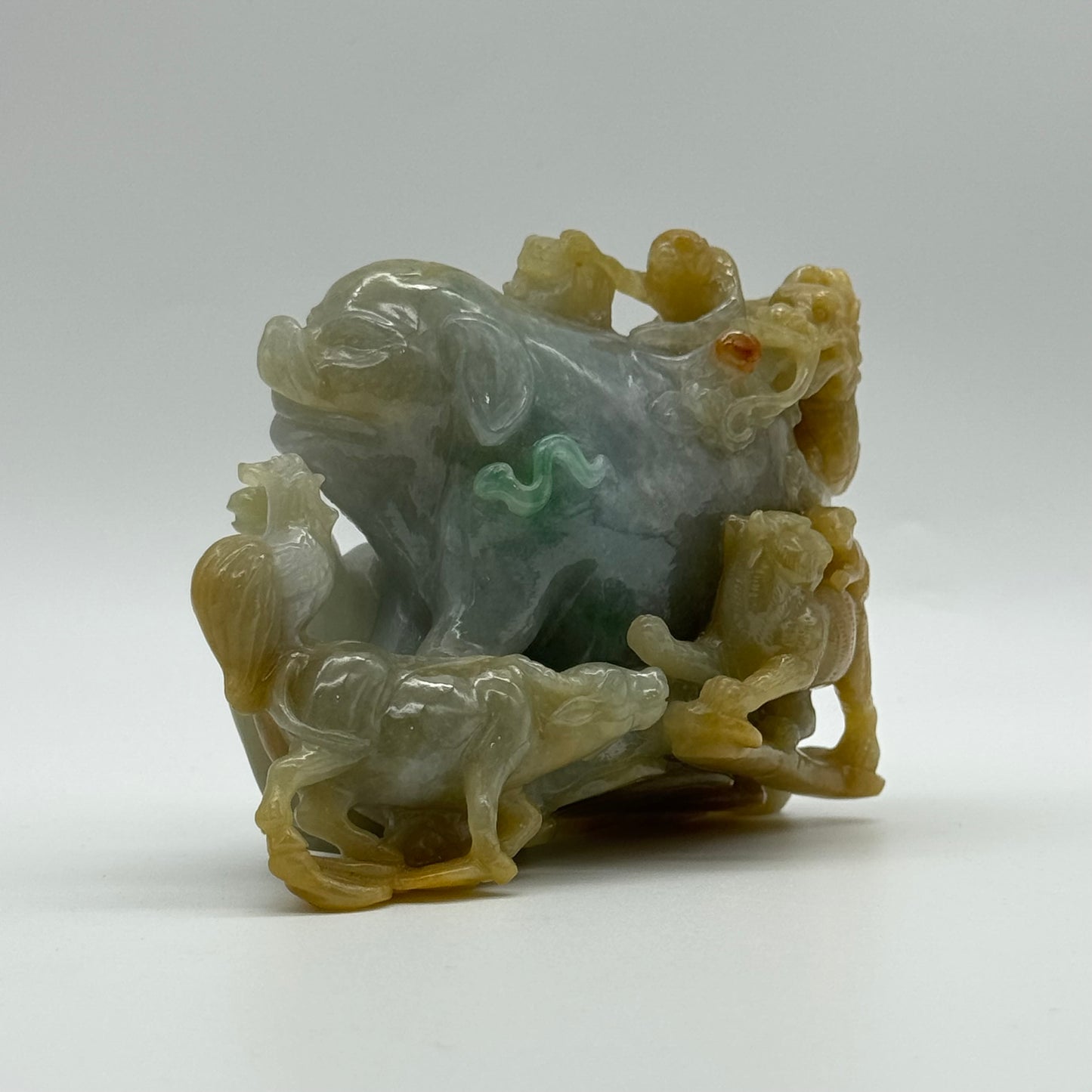 Rare Antique Natural 12 Zodiac 3 colour Jade Jadeite 729.0g 126.5 by 68.5 by 83.9mm