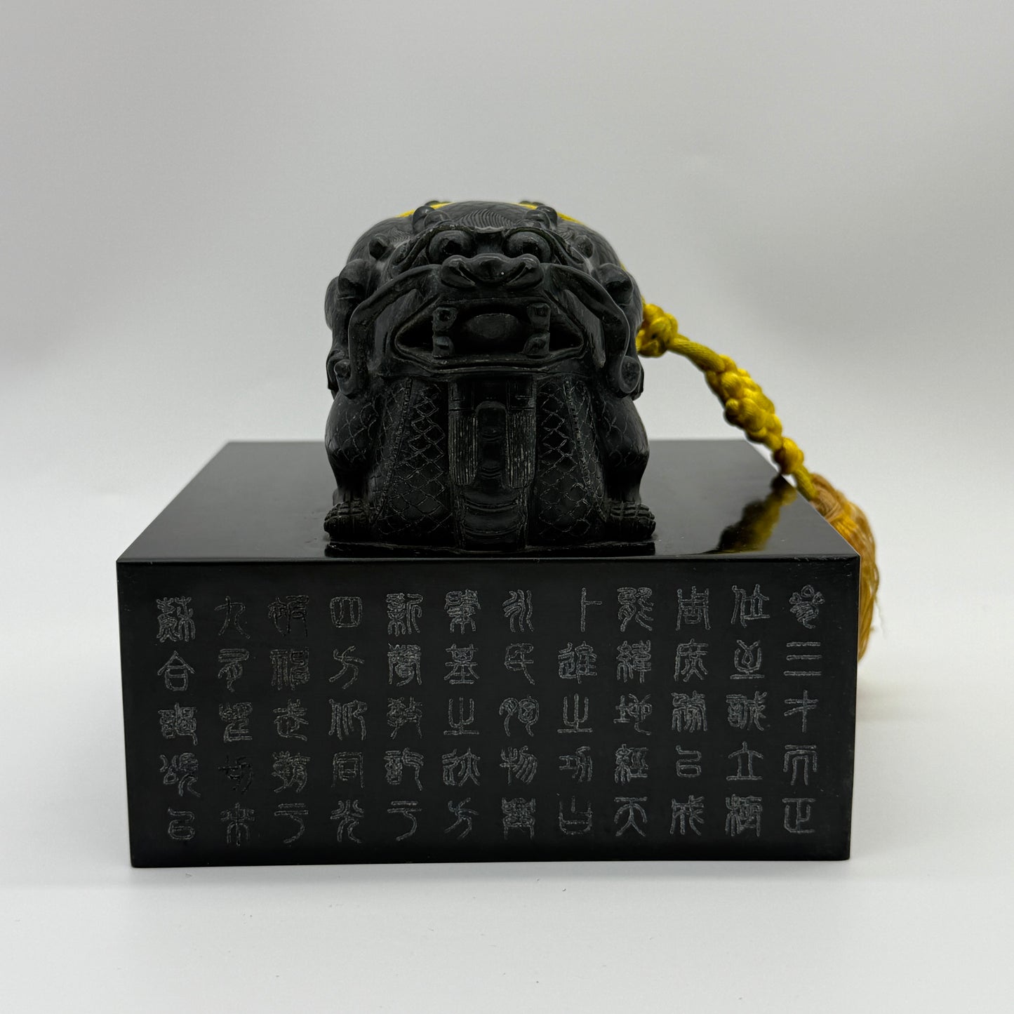 Rare Antique Natural Dark Green Nephrite Double Dragon Heads Seal 4,105.8g 134.8 by 134.3 by 120.0mm