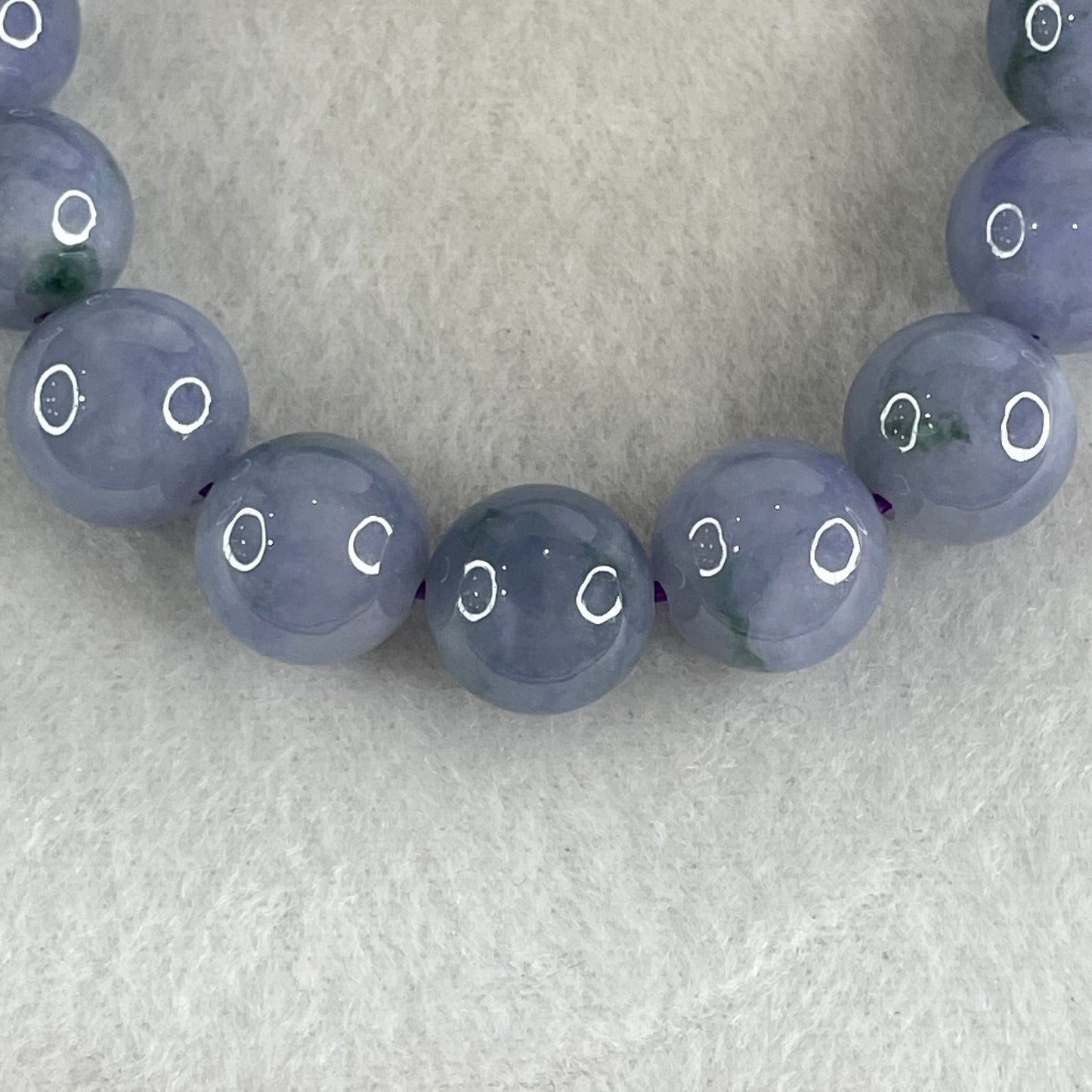 Rare High End Type A Myanmar Burmese Intense Deep Lavender Jade Jadeite Bracelet with NGI Cert - 63.76g 13.6mm/bead 16 beads