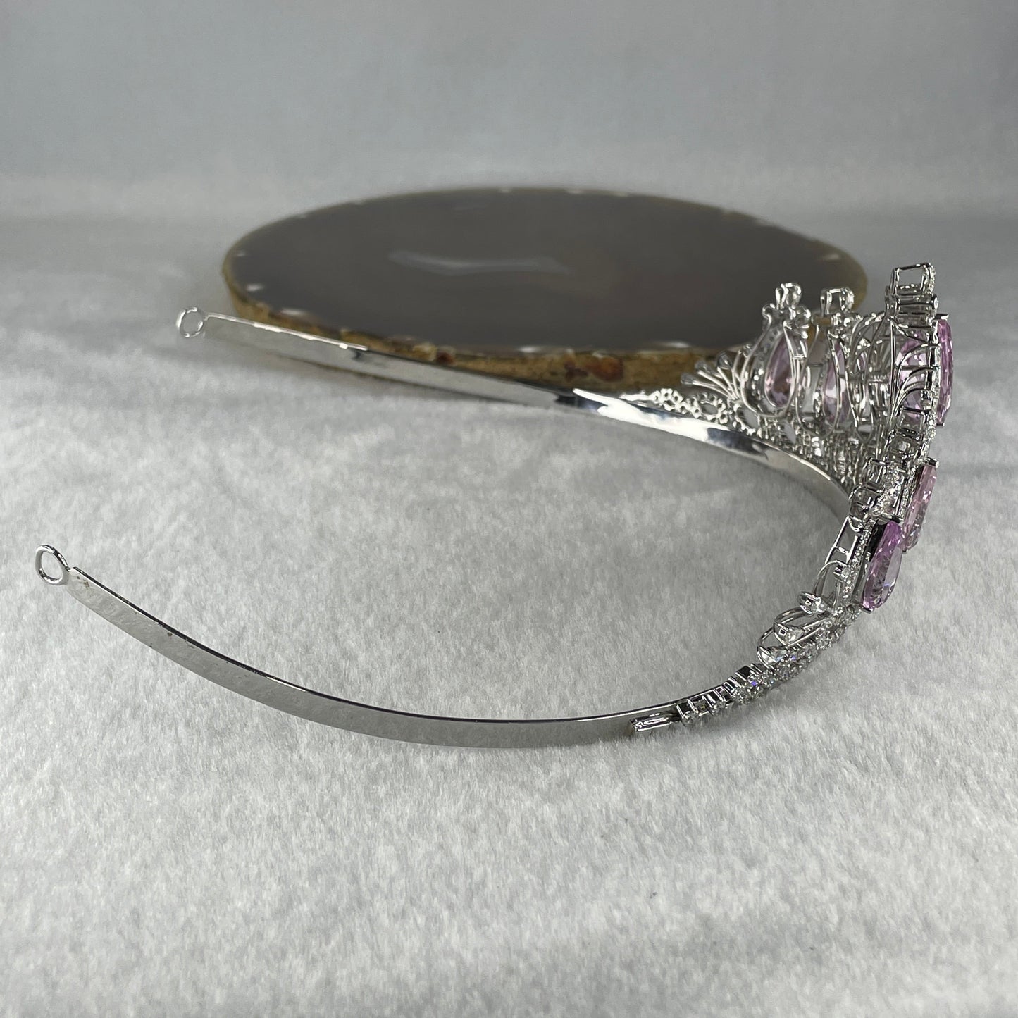 Natural Purplish Pink Kunzite 45.24cts Natural Diamonds D15.0cts in 9K White Gold 53.09g Tiara Total 64.04g
