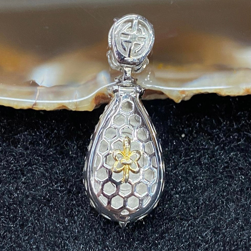 Rare High end Type A Burmese Lavender Jade Jadeite Pendant 18k white gold & diamonds with NGI Cert - 5.23g 31.7 by 12.2 by 9.4mm