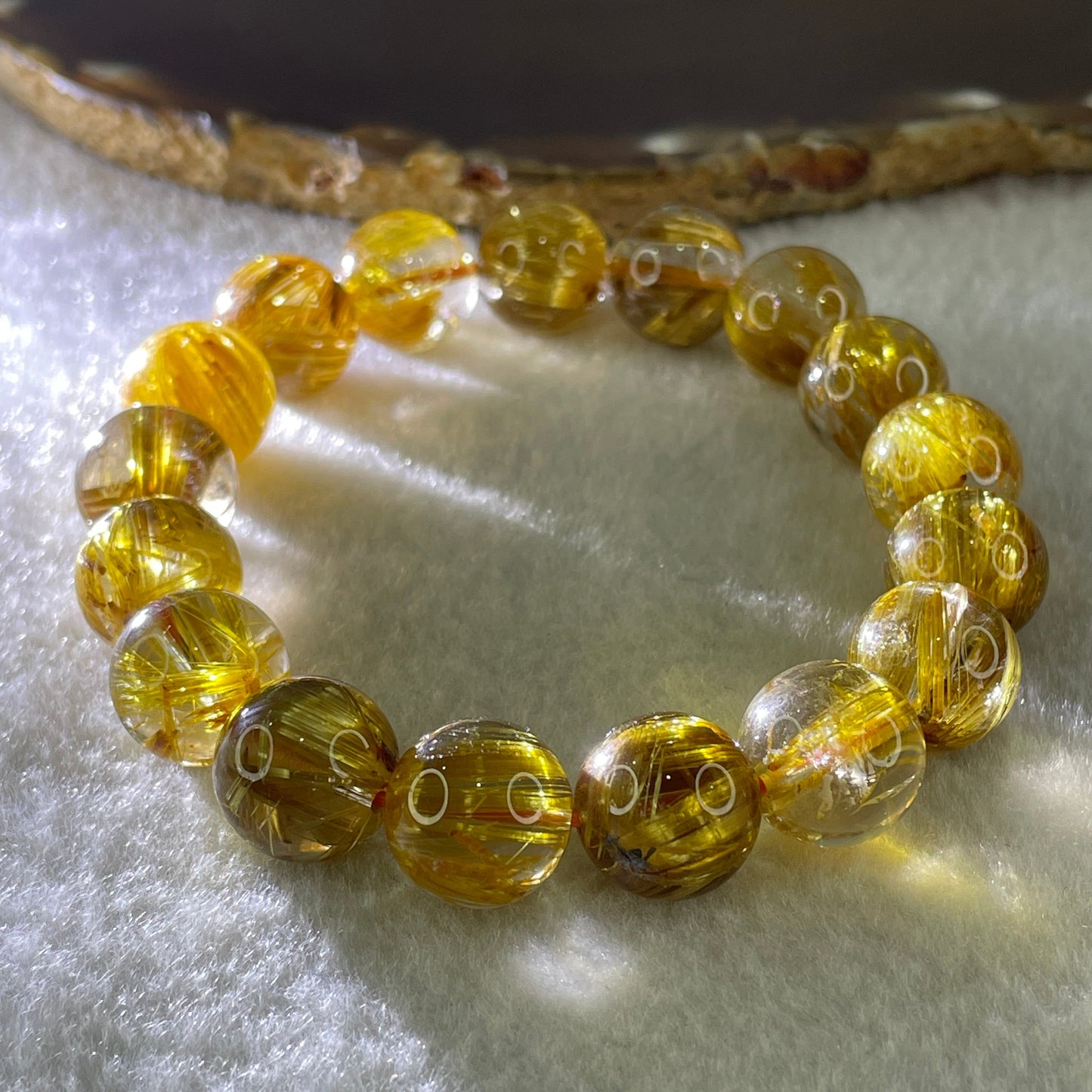 Very Very High Quality Golden Rutilated Quartz Beads Bracelet 51.01g 17.5cm 13.0mm 17Beads