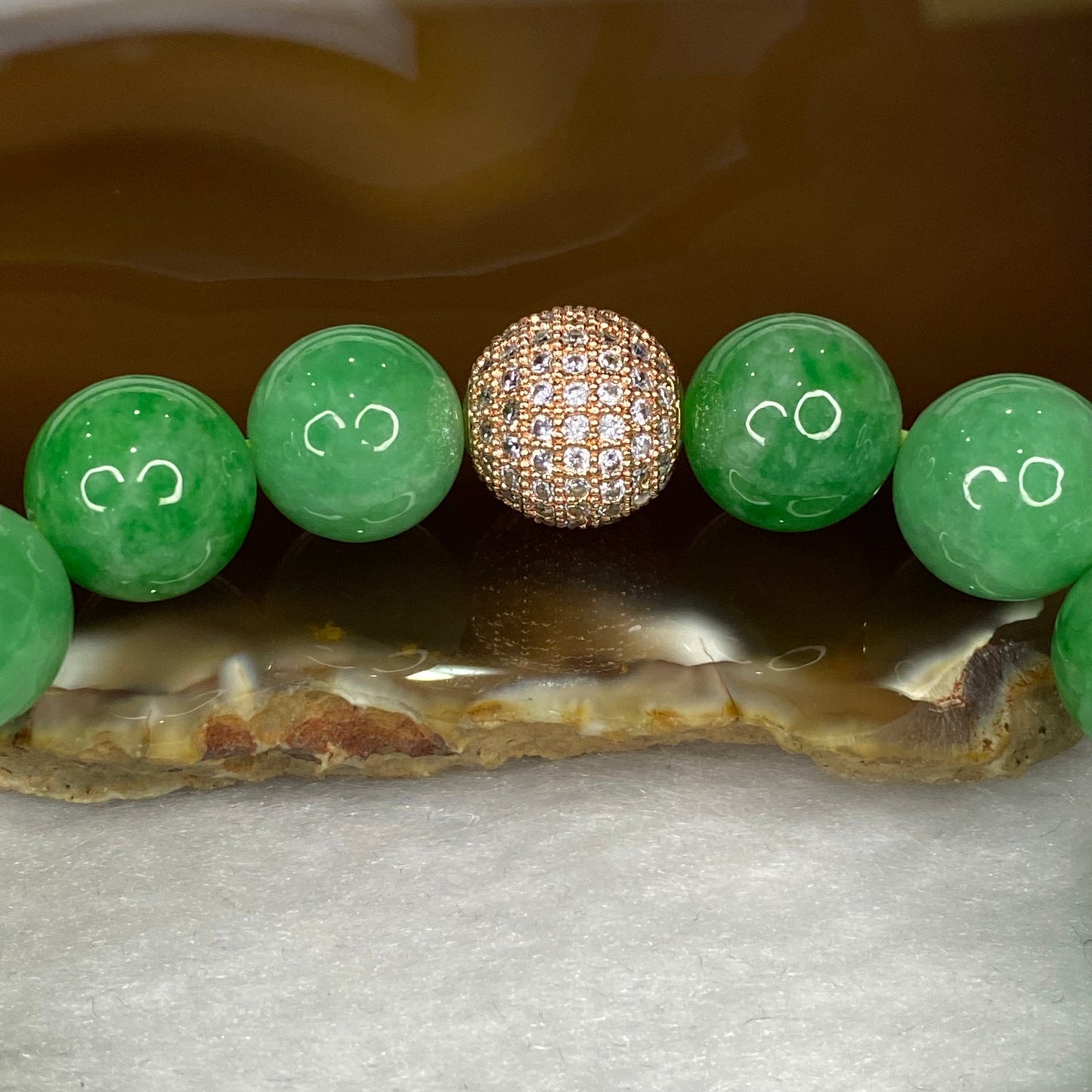 Rare High End Type A Full Spicy Green Myanmar Burmese Jadeite Beads Bracelet 罕见高端 A货辣绿色缅甸翡翠珠手链 49.02g 12.2mm 16 Beads