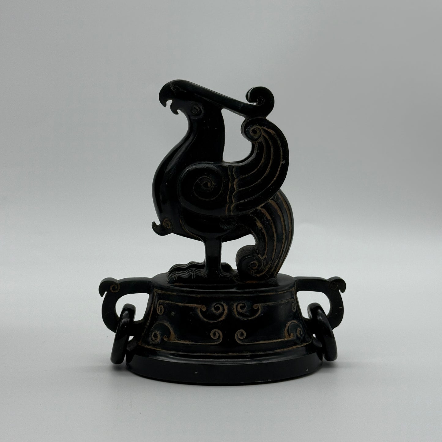 Rare Antique Natural Dark Green Nephrite Dragon Phoenix Bird Vase 2,047.6g 145.0 by 90.0 by 360.0mm