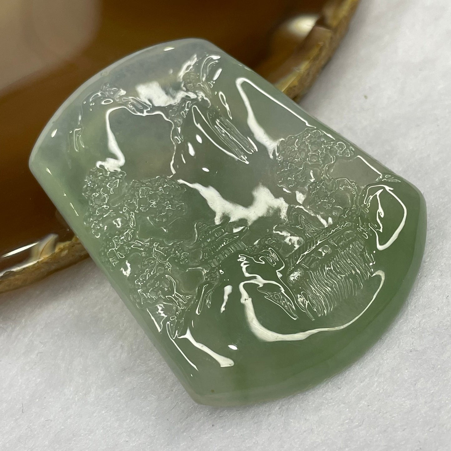 Grand Master Certified High Icy Type A Green Jadeite Shan Shui Pendant 23.48g 53.2 by 40.0 by 5.2mm