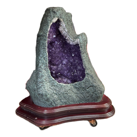 Natural Brazil Amethyst Cave Display with Wooden Stand 860.0 by 570.0 by 950.0mm