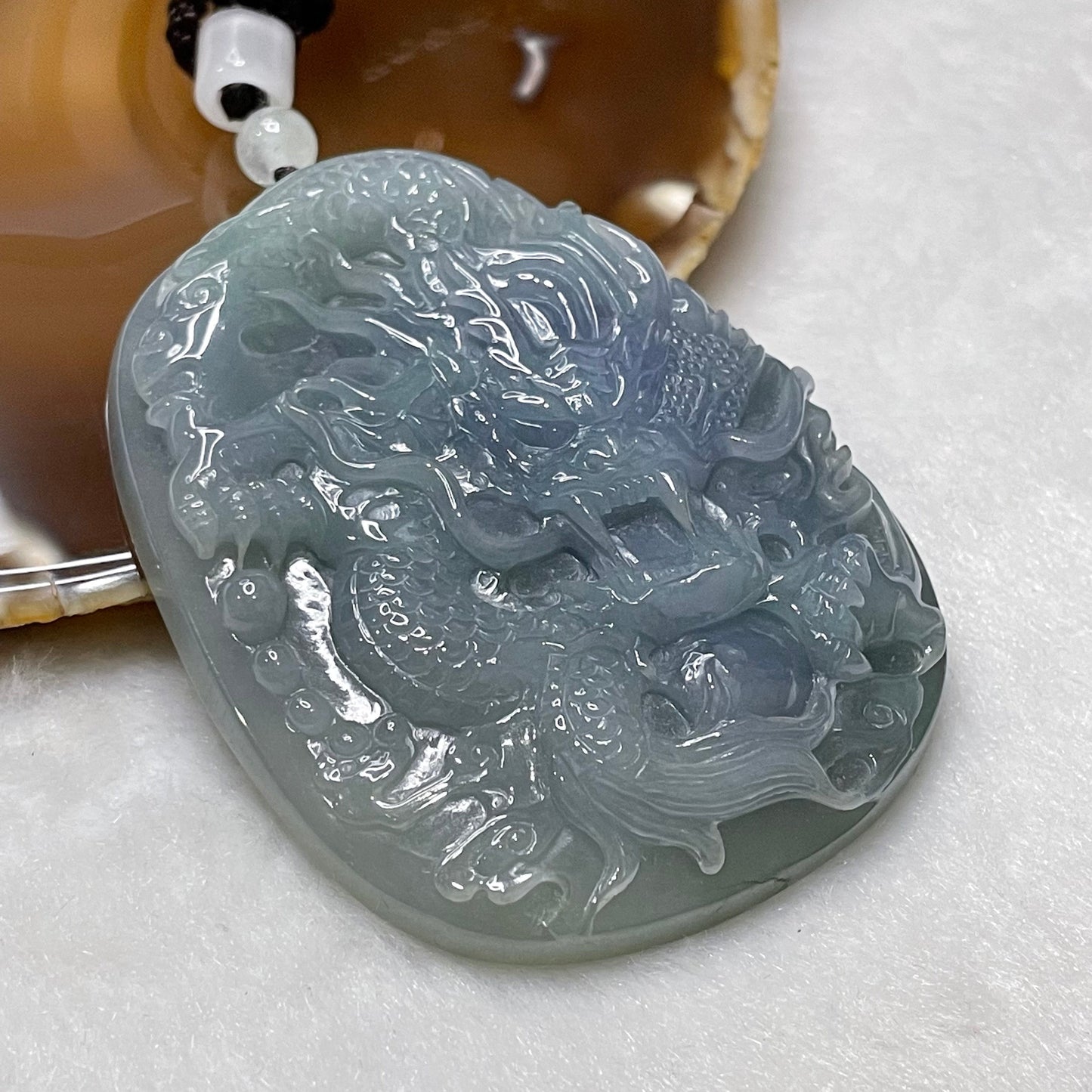 18K / 750 Gold NGI Certified Rare Semi Icy Intense Lavender Jade Jadeite Dragon 85.73g 68.8 by 54.1 by 12.8mm
