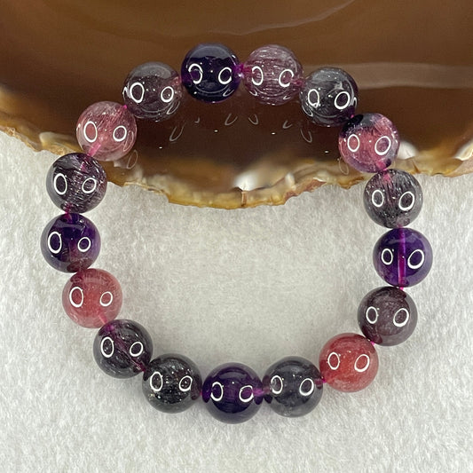 Very Very Good Grade Natural Blackcurrant Super 7 Beads Bracelet 42.87g 16cm 12.3mm 17Beads