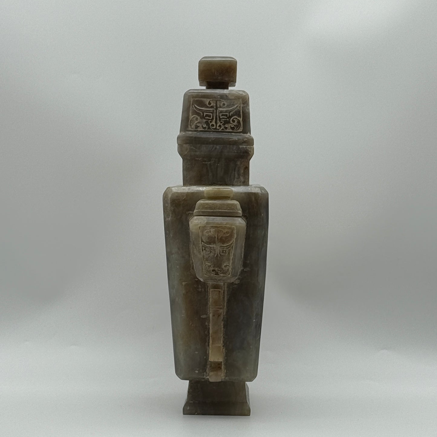 Rare Antique Natural Grey with Yellow White Patches Nephrite Double Pixiu Vase 3,014.3g 225.0 by 83.0 by 280.0mm