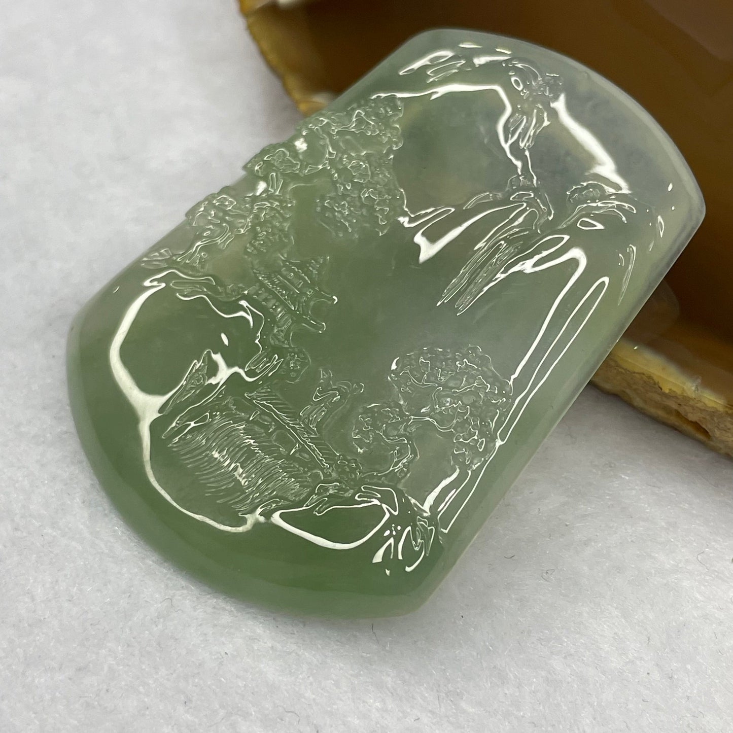 Grand Master Certified High Icy Type A Green Jadeite Shan Shui Pendant 23.48g 53.2 by 40.0 by 5.2mm