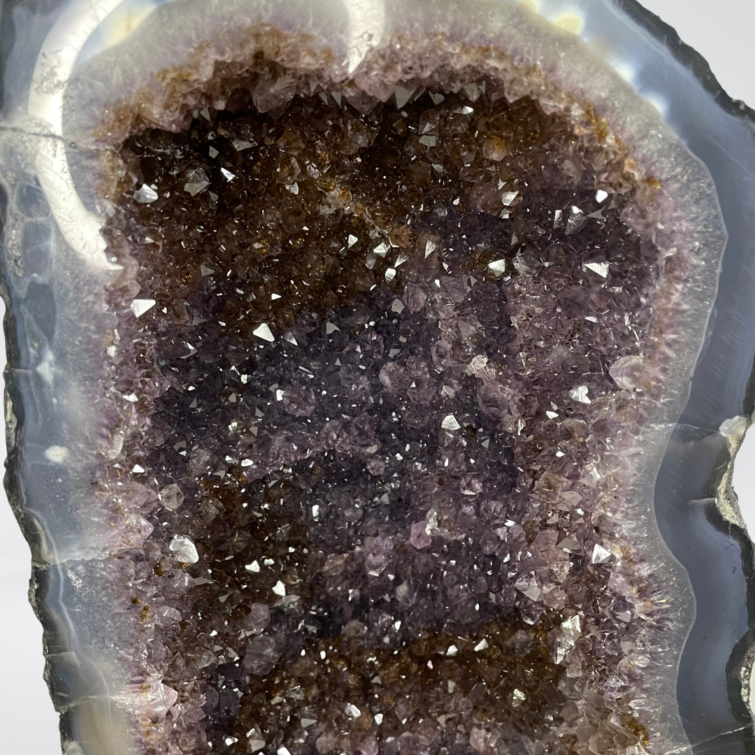 Special Natural Amethyst with Golden Rutile and Silver Particles Display Pair with Wooden Stand - 25.1kg