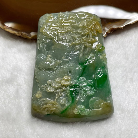Rare High Quality Type A Shan Shui Jade Jadeite with Imperial Green Veins 102.12g 73.0 by 50.7 by 11.7mm