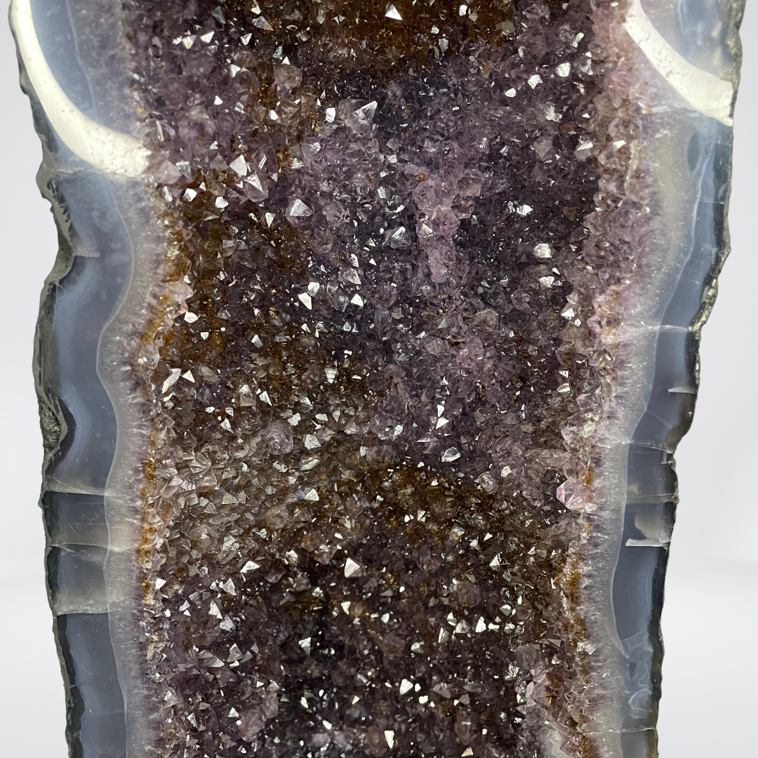 Special Natural Amethyst with Golden Rutile and Silver Particles Display Pair with Wooden Stand - 25.1kg