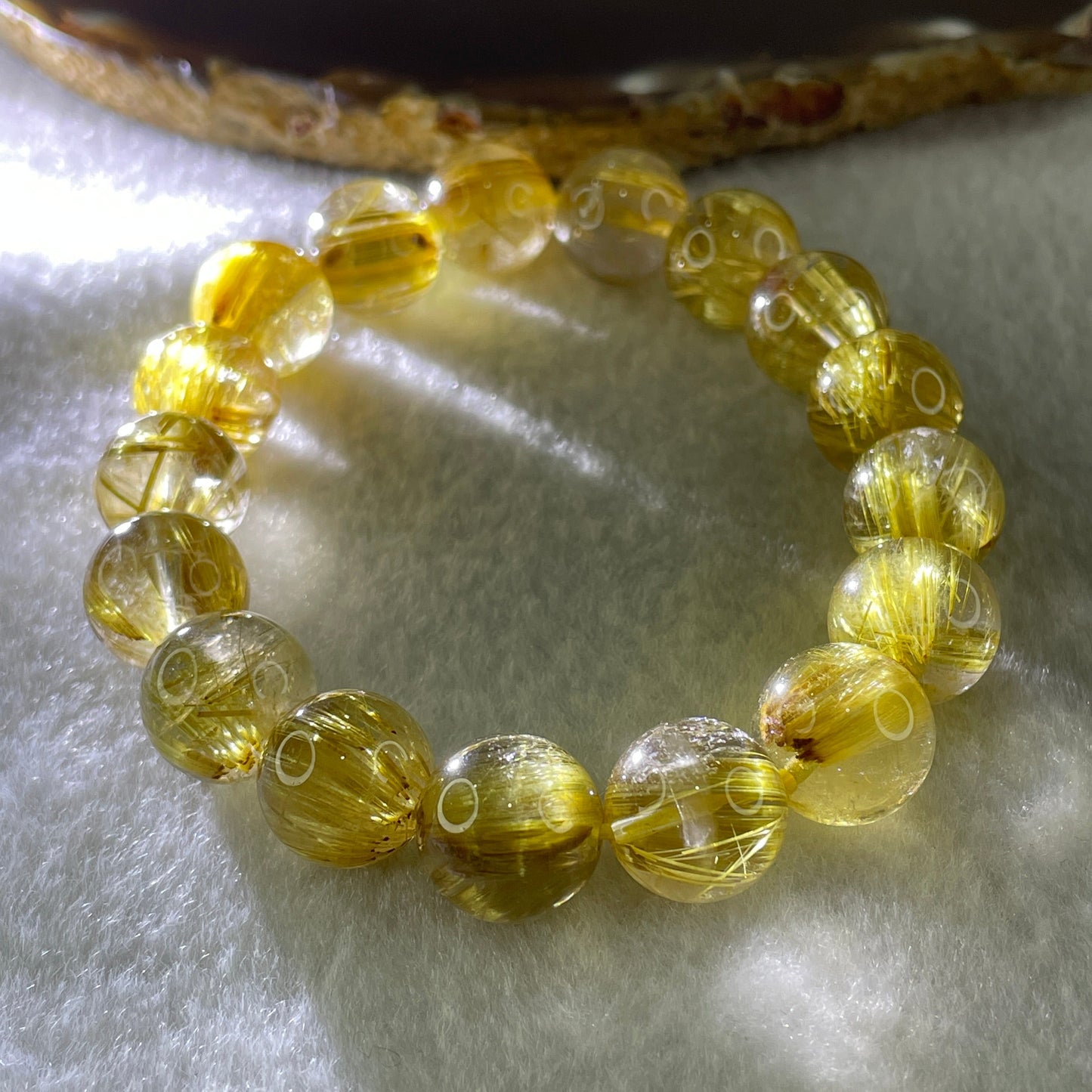 High Quality Golden Rutilated Quartz Beads Bracelet 47.61g 17cm 12.9mm 17Beads