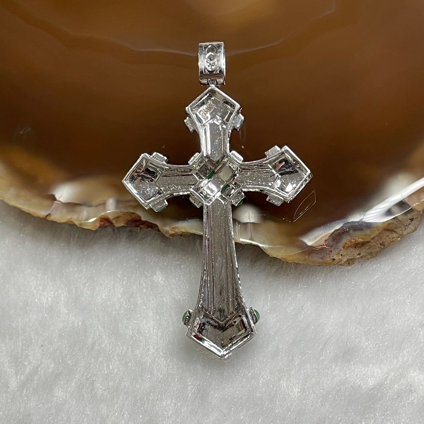 Rare High Quality Type A Green Jade Jadeite Customised Cross 18k White Gold & Natural Diamonds 6.07g 53.1 by 31.5 by 6.4mm
