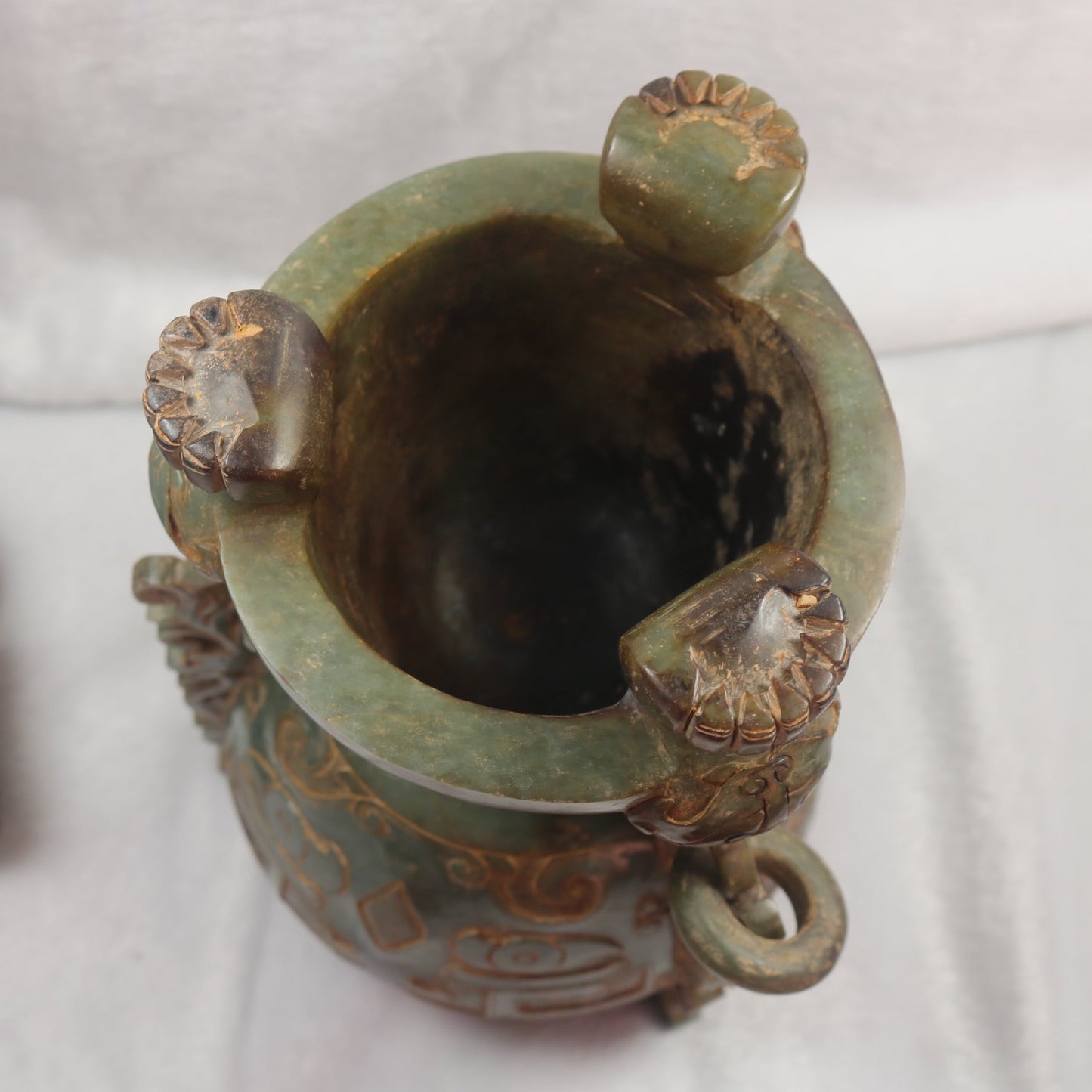 Rare Antique Natural Green with Brown Patches Nephrite Pixiu Vase 3,113.3g 148.0 by 160.0 by 335.0mm