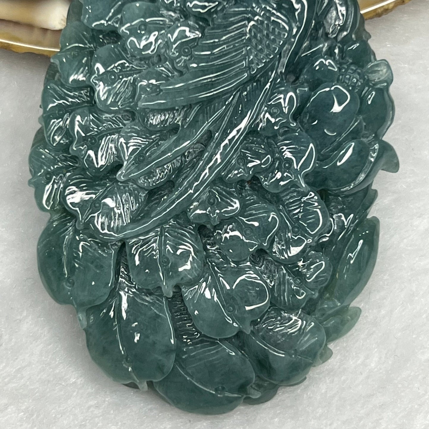 Type A RARE INTENSE Blue Jade Jadeite Phoenix Pendant 51.58g 66.4 by 45.7 by 9.9 mm Inner Diameter 53.4mm