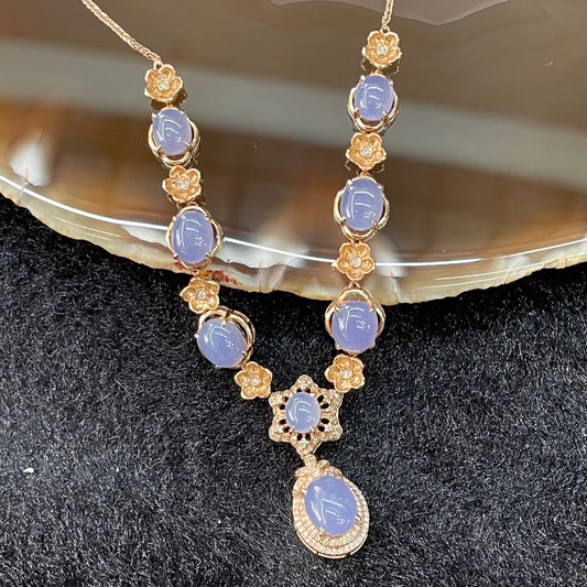 Type A Lavender Jade Jadeite Necklace 18k gold & diamonds - 8.35g