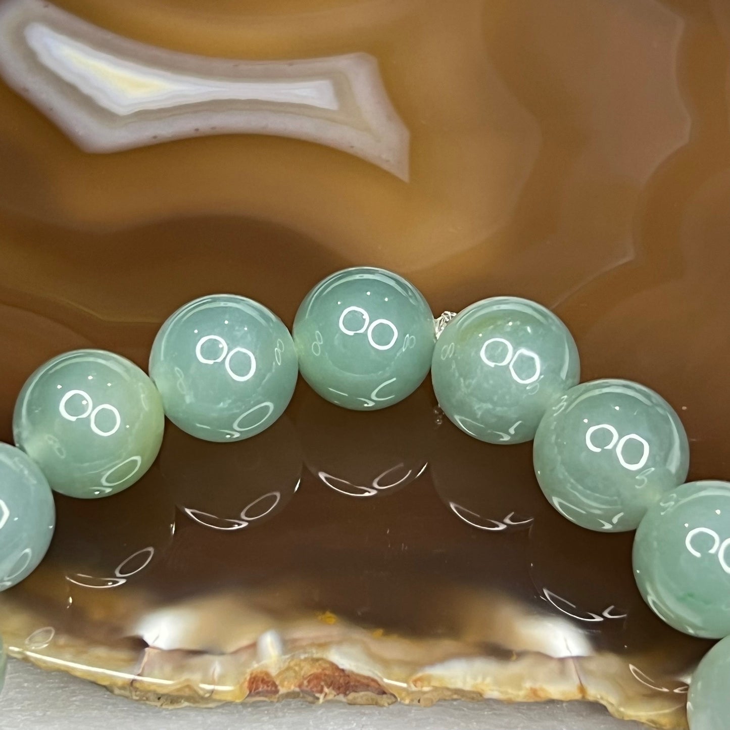 RARE Type A Semi Icy Sky blue and Green Bracelet 59.76g 13.0mm/bead 16 Beads