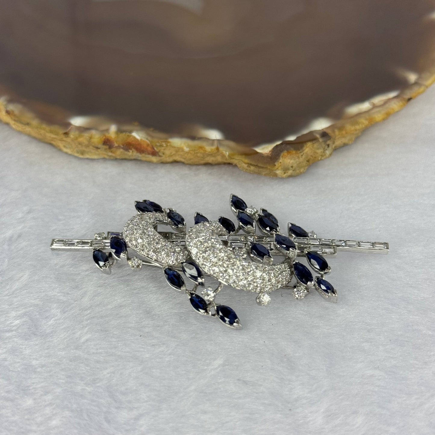 Natural Blue Sapphires (Corundum) Approx. 5.7 cts. Total 18.47g including 21 Sapphires, Natural Diamonds in 14K White Gold with NGI Cert No. 82835785