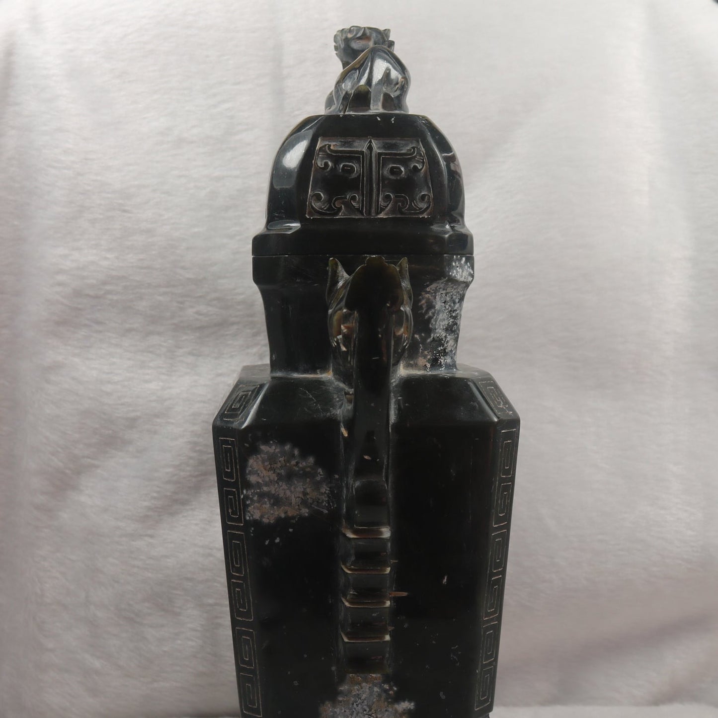 Rare Antique Natural Dark Green Nephrite Pixiu Vase 1,882.7g 170.0 by 100.0 by 280.0mm