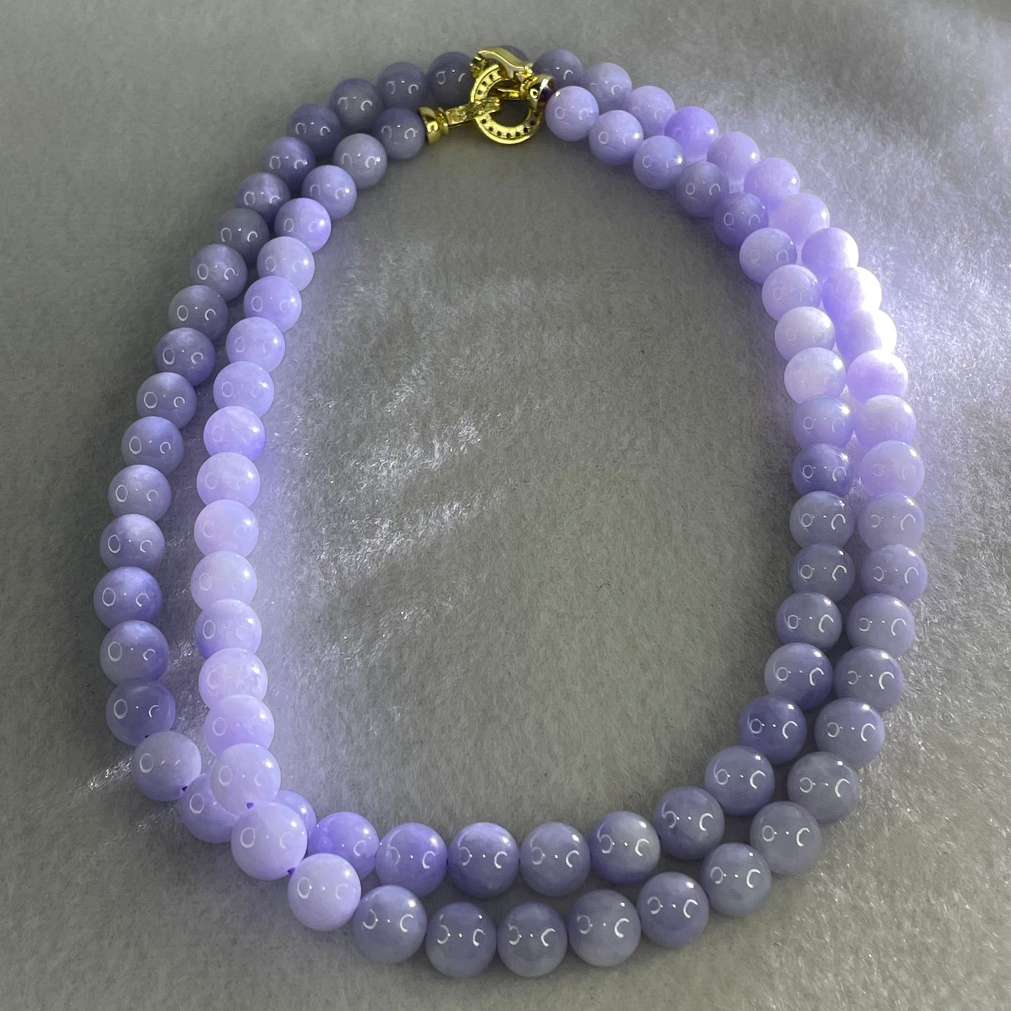 High Grade Type A Full Intense Lavender Jadeite Beads Necklace 73.38g 64cm 7.9mm 88 Beads