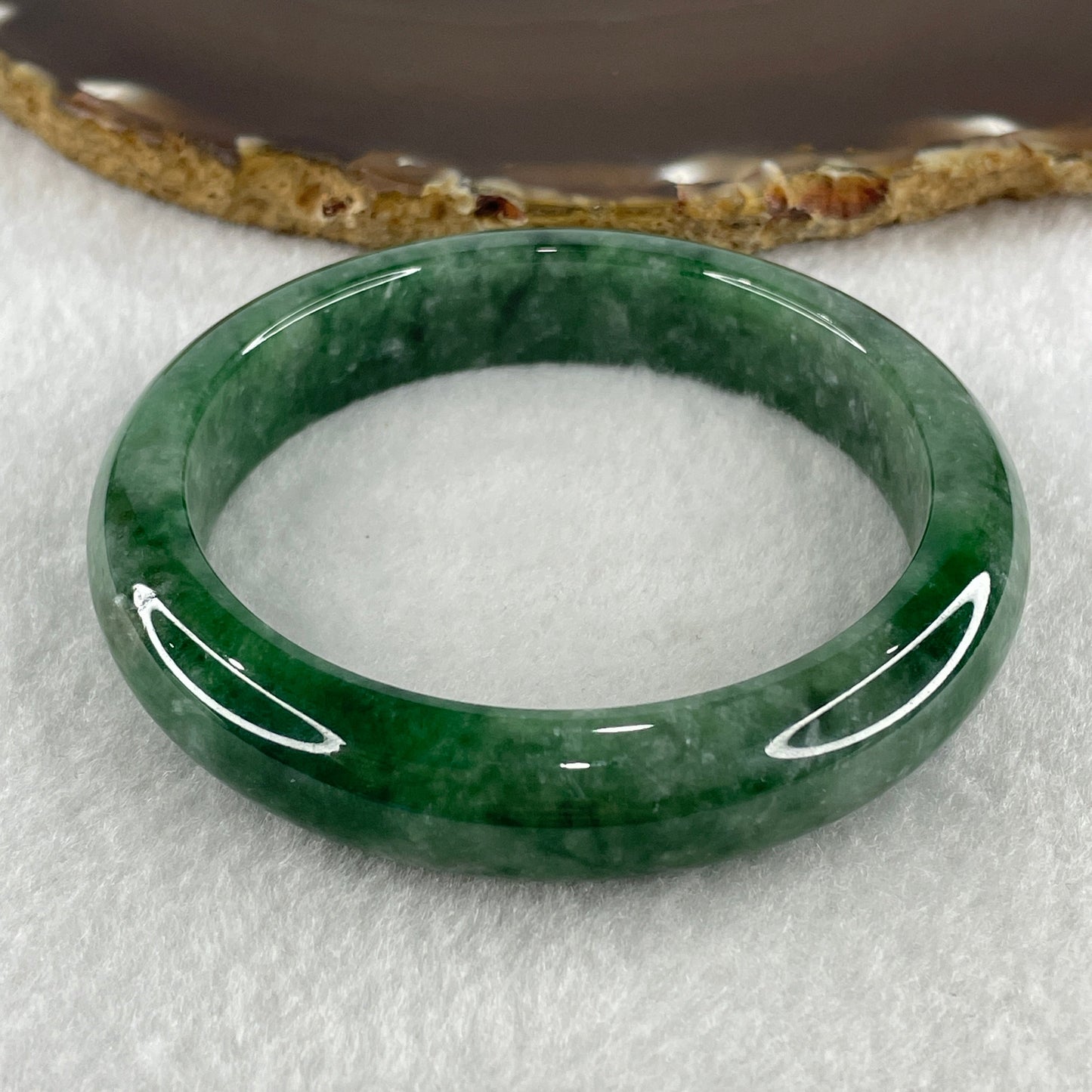 Certified Type A Natural Green with Emerald Green Patches Jadeite Bangle 64.72g Inner Diameter 58.9mm 13.0 by 8.5mm (Close to Perfect)