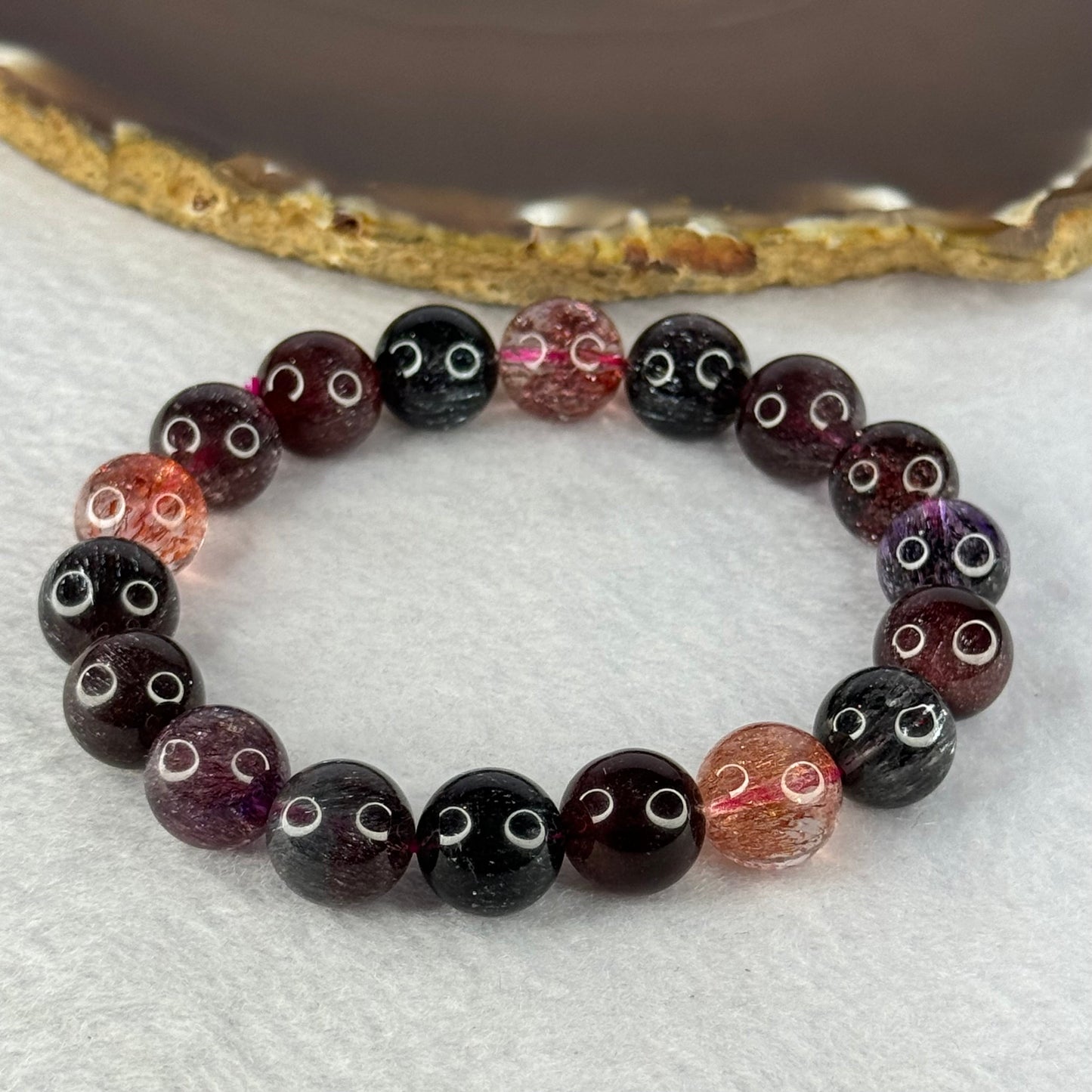 Super Rare Triple Excellence Grade Natural Transparent Dark Blackcurrant Super 7 Beads Bracelet 超级罕见三重卓越级透明深天然黑加仑超级七珠手链 40.12g 18cm 11.9mm 18 Beads