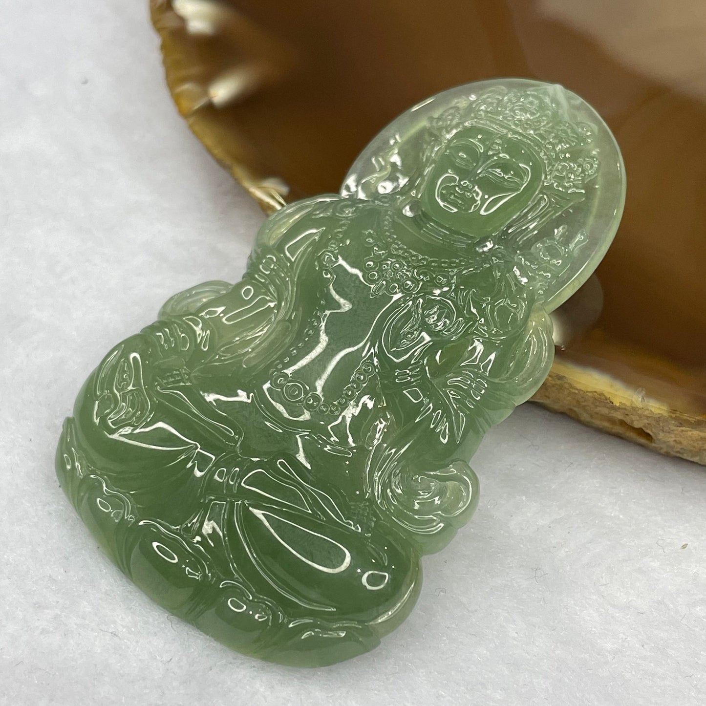 HIGH QUALITY Type A High Icy Green Tibetan Bodhisattva Jade Jadeite Pendant - 23.78g 63.0 by 38.7 by 5.7mm