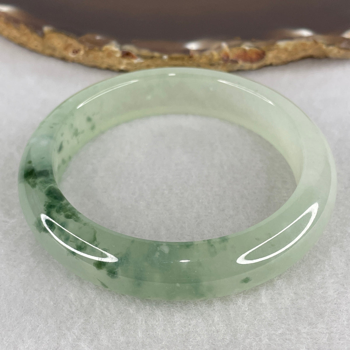 NGI Certified Very High Grade Natural Type A Icy Green with Blueish Green Piao Patches Jadeite 57.94g Inner Diameter 56.30mm 12.8 by 8.5mm (Perfect)