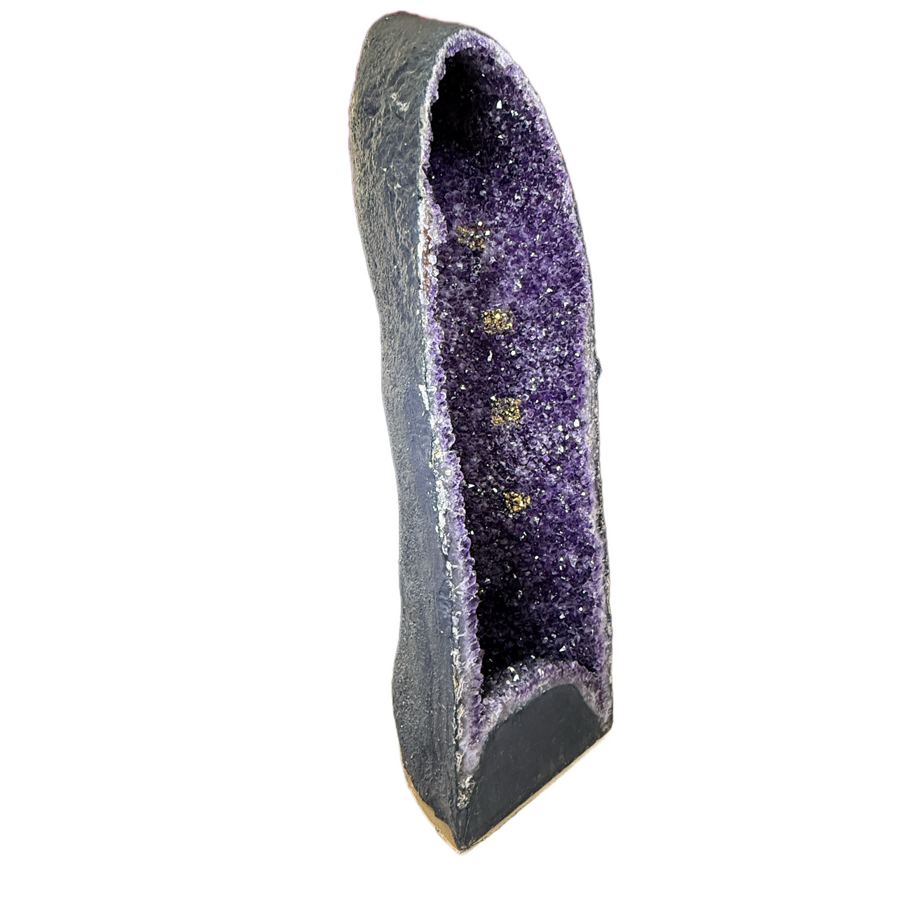 Very Good Intense Deep Purple Natural Uruguay Amethyst Cave with 24K Gold Patches 345.0 by 330.0 by 1.120,0mm