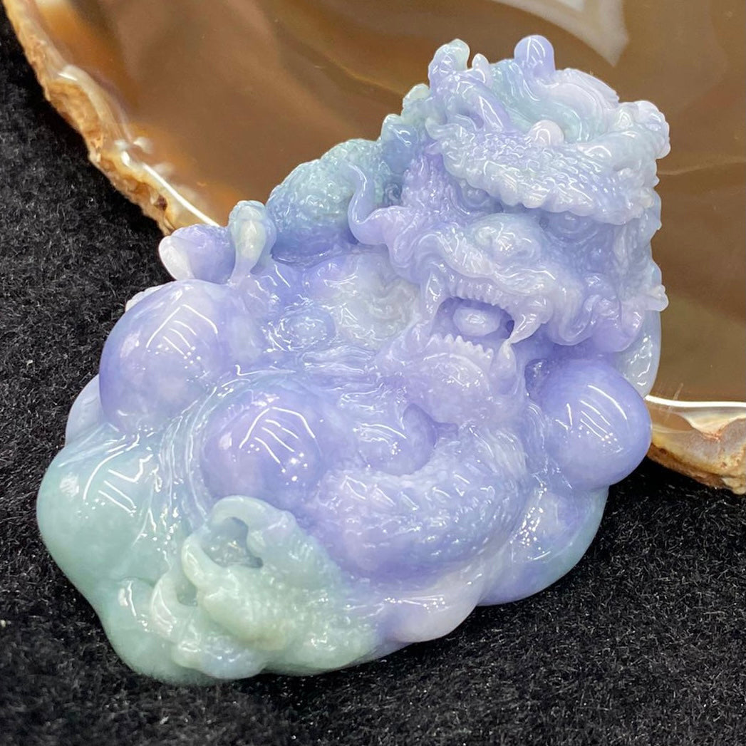 Rare High End Type A Burmese Lavender Jade Jadeite Dragon - 124.67g 78.8 by 50.3 by 24.8mm