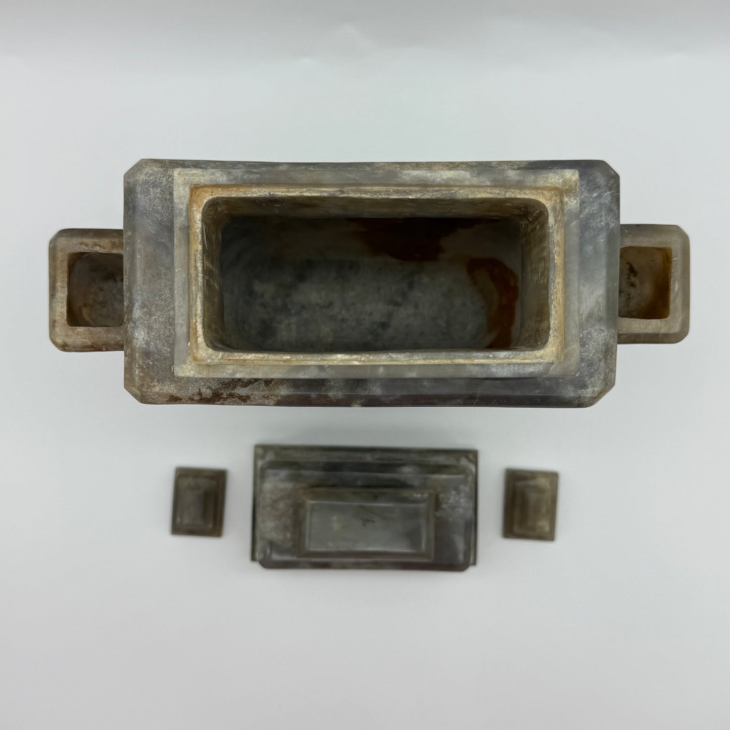 Rare Antique Natural Grey with Yellow White Patches Nephrite Double Pixiu Vase 3,014.3g 225.0 by 83.0 by 280.0mm