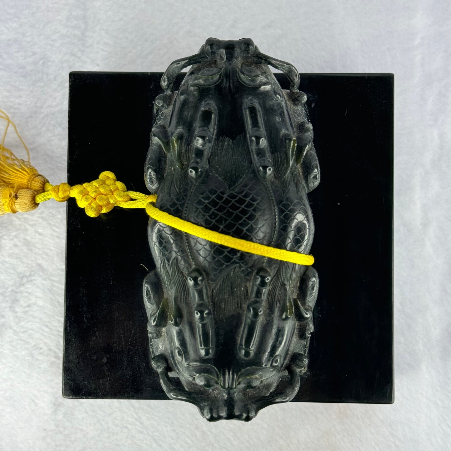 Rare Antique Natural Dark Green Nephrite Double Dragon Heads Seal 4,105.8g 134.8 by 134.3 by 120.0mm