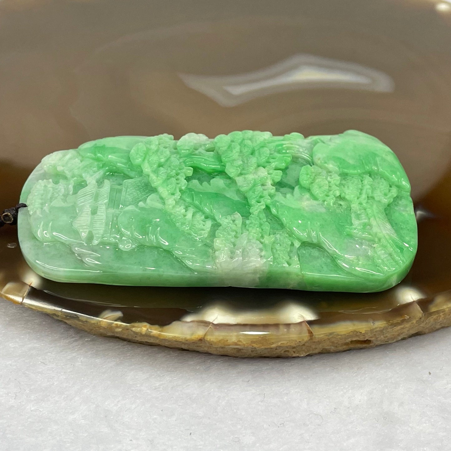 Grand Master Certified Type Intense Apple Green and Lavender Jadeite Shan Shui Pendant 64.07g 73.9 by 45.7 by 9.5mm