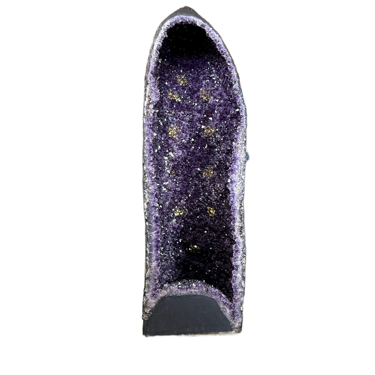 Very Good Intense Deep Purple Natural Uruguay Amethyst Cave with 24K Gold Patches 345.0 by 330.0 by 1.120,0mm