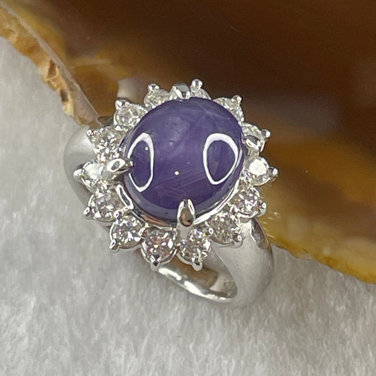Natural Oval Blue Star Sapphire with Round Brilliant Cut Shape Diamonds in PT900 Platinum Ring S6.95 with Melees D0.65 ct Total 8.38g US5 HK11