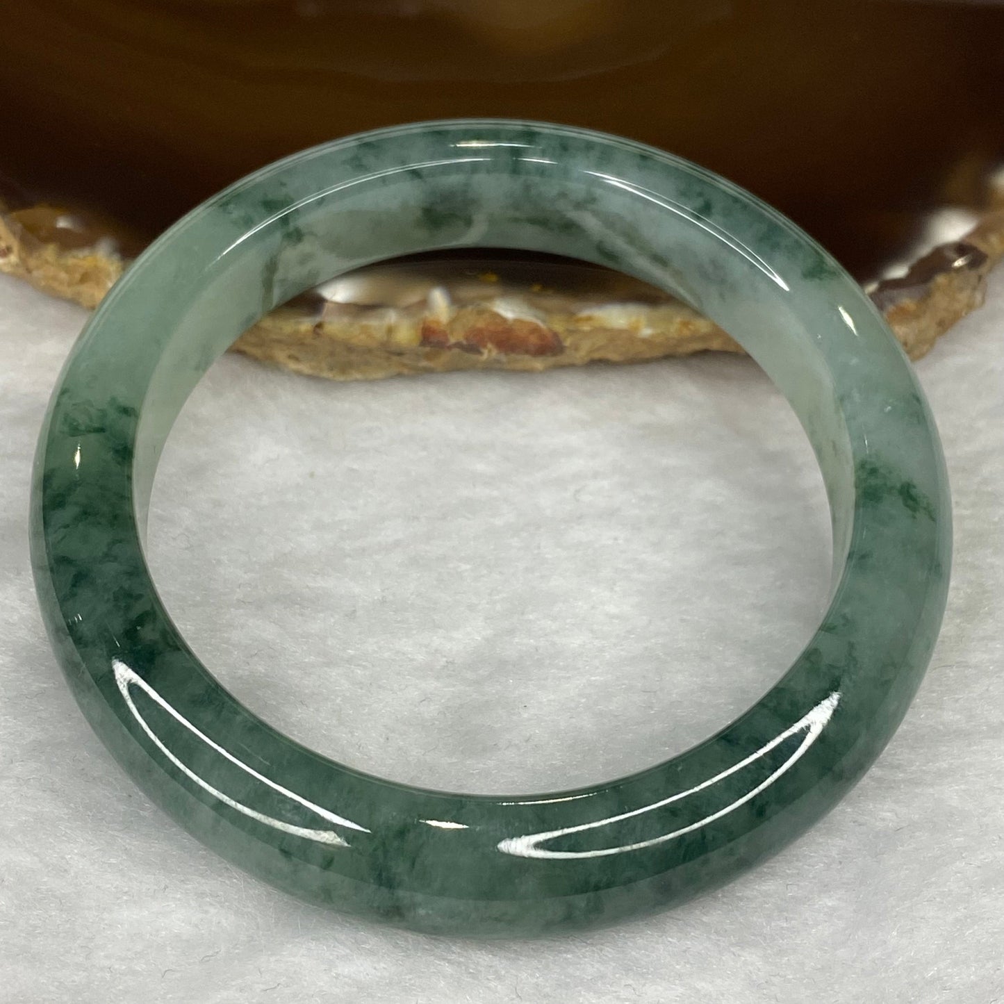 Rare High End ICY Type A Piao Hua Jadeite Bangle 60.19g 56.5mm 12.4 by 8.7mm