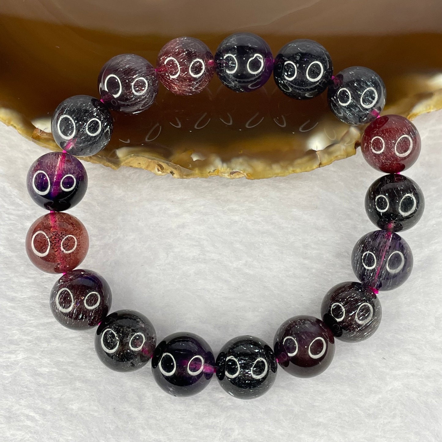Very Very High End Natural Black Super 7 Crystal Bracelet 17 Beads 13.0mm 48.17g